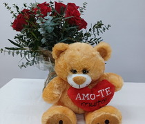 BQF 35 - Bouquet c/ 12 Rosas e peluche